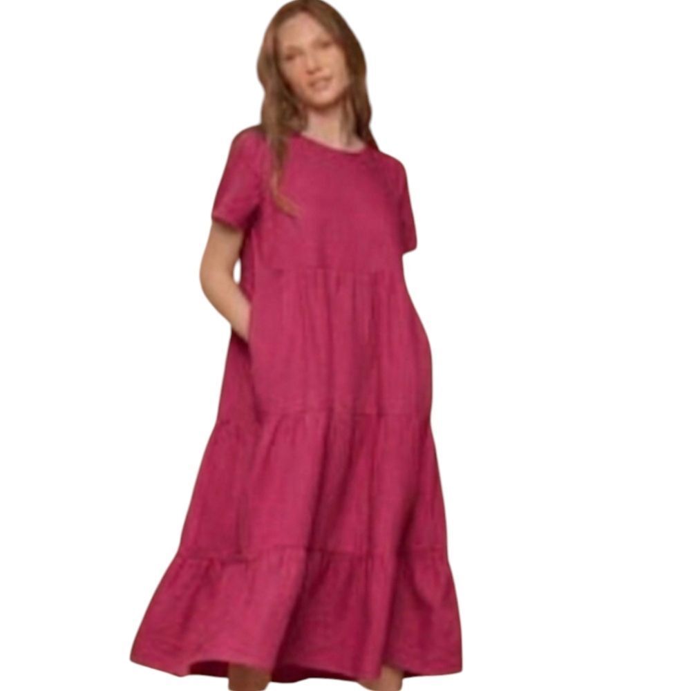 Tradlands Linen Blend Tiered Shift Dress M